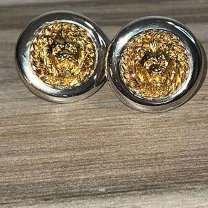 Anne Klein Large Two Tone Round 3D Lion Head Clip-On Earrings 1.5"